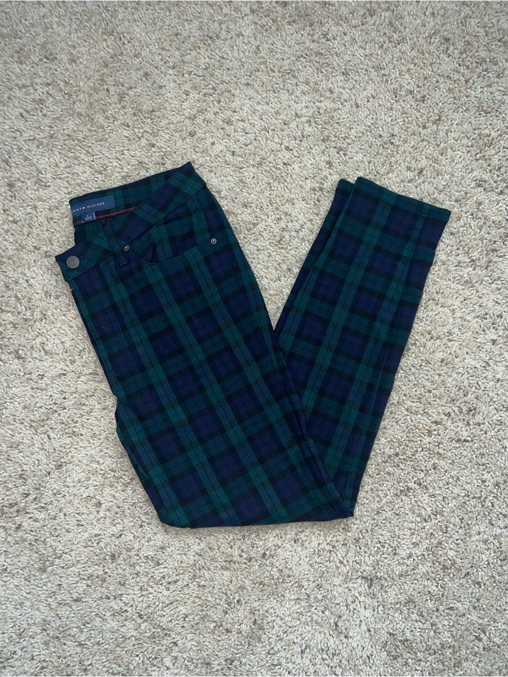 Tommy Hilfiger Navy and Green Plaid Trousers